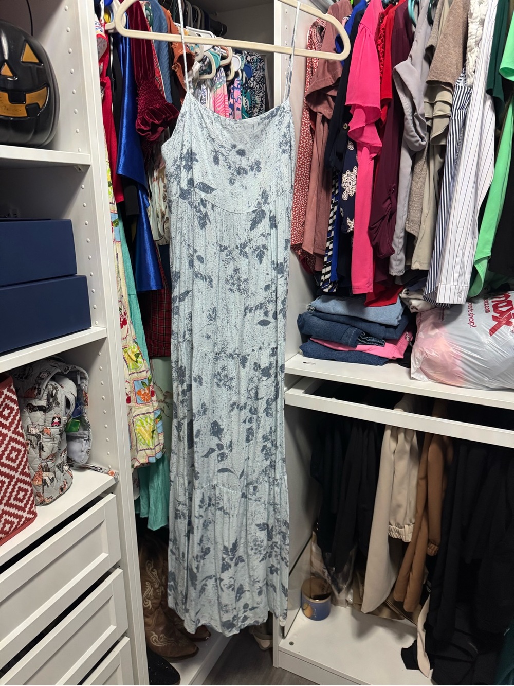 Light Blue Floral Slip Maxi Dress